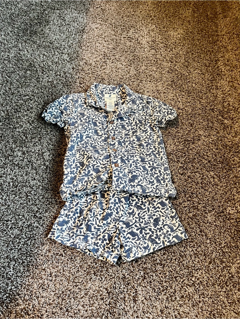 Caribbean Joe Navy and White Dinosaur matching shirt & shorts.